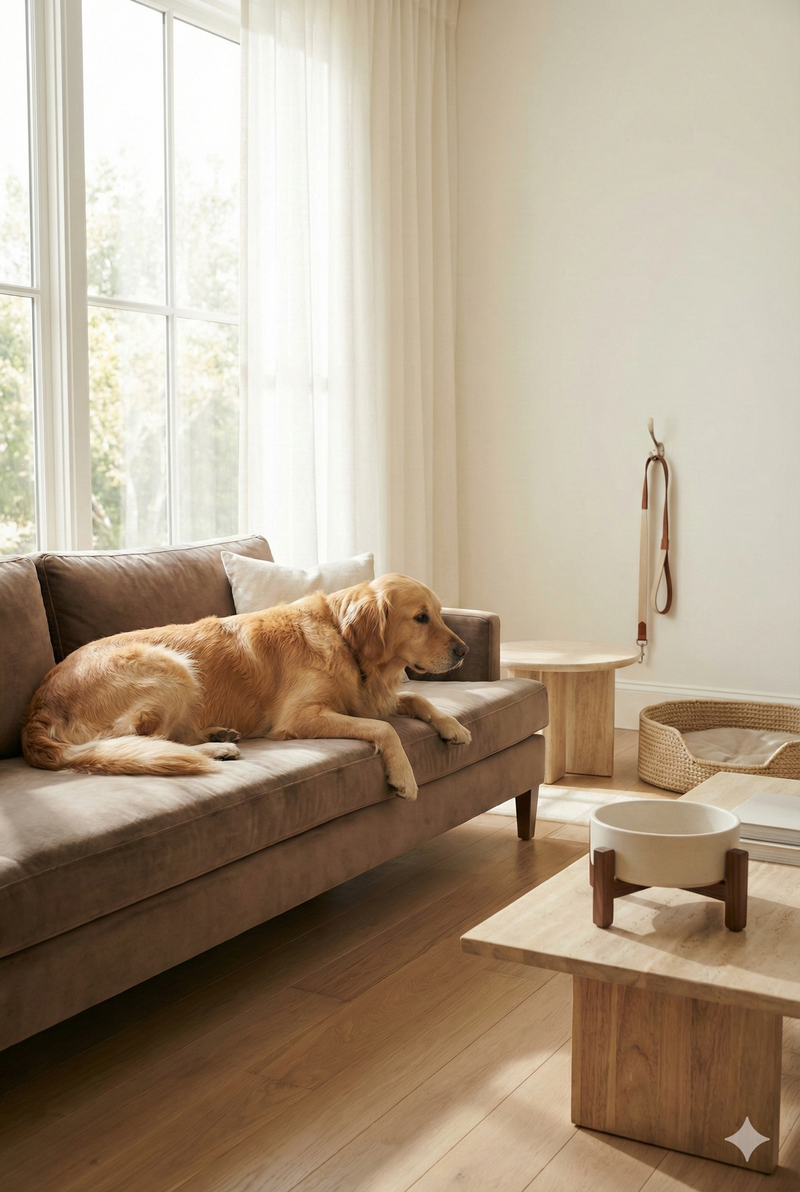 Dog relaxing in cozy living room — elevated pet lifestyle