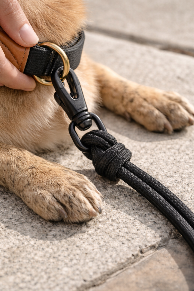 Safe and secure pet leash clasp close-up